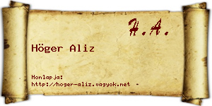 Höger Aliz névjegykártya